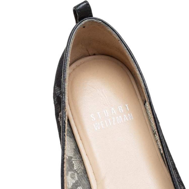 Pre Owned Stuart Weitzman Black Meshuga Lace Espadrille Flats Size 35