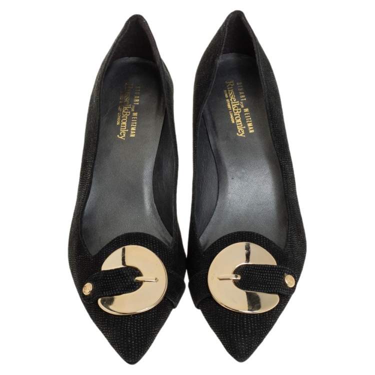Pre Owned Stuart Weitzman Black Suede Buckle Pointed Toe Pumps Size 38.5