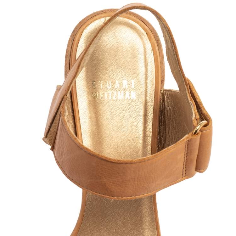 Pre Owned Stuart Weitzman Tan Leather Ankle Strap Sandals Size 38