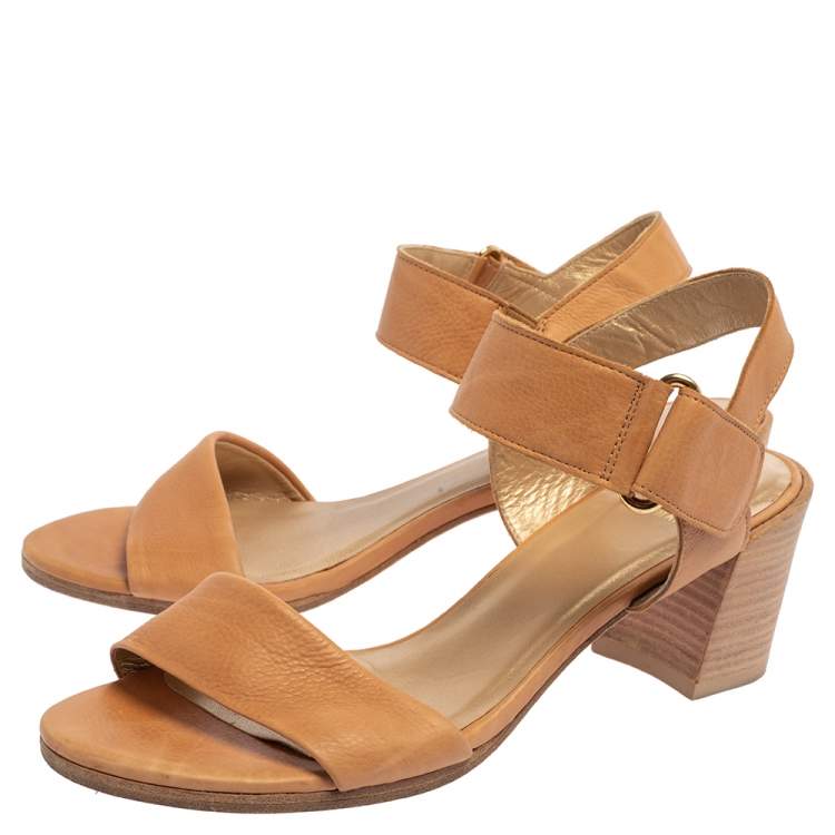 Pre Owned Stuart Weitzman Tan Leather Ankle Strap Sandals Size 38