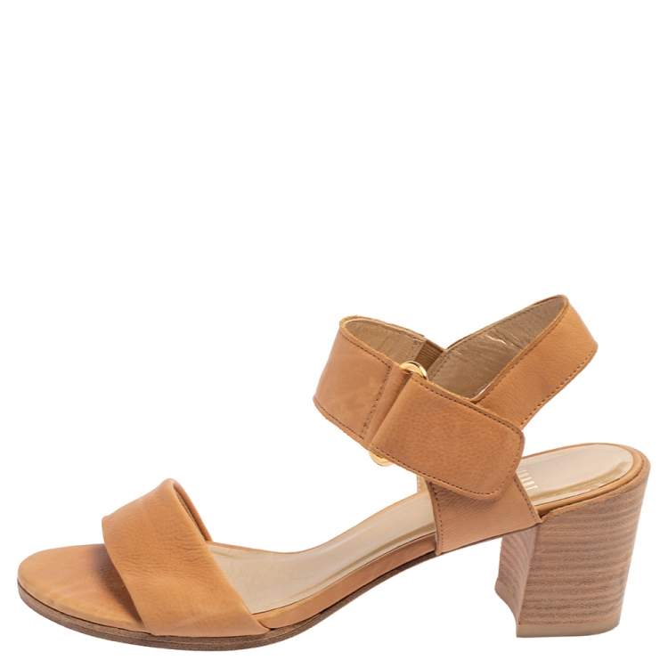 Pre Owned Stuart Weitzman Tan Leather Ankle Strap Sandals Size 38