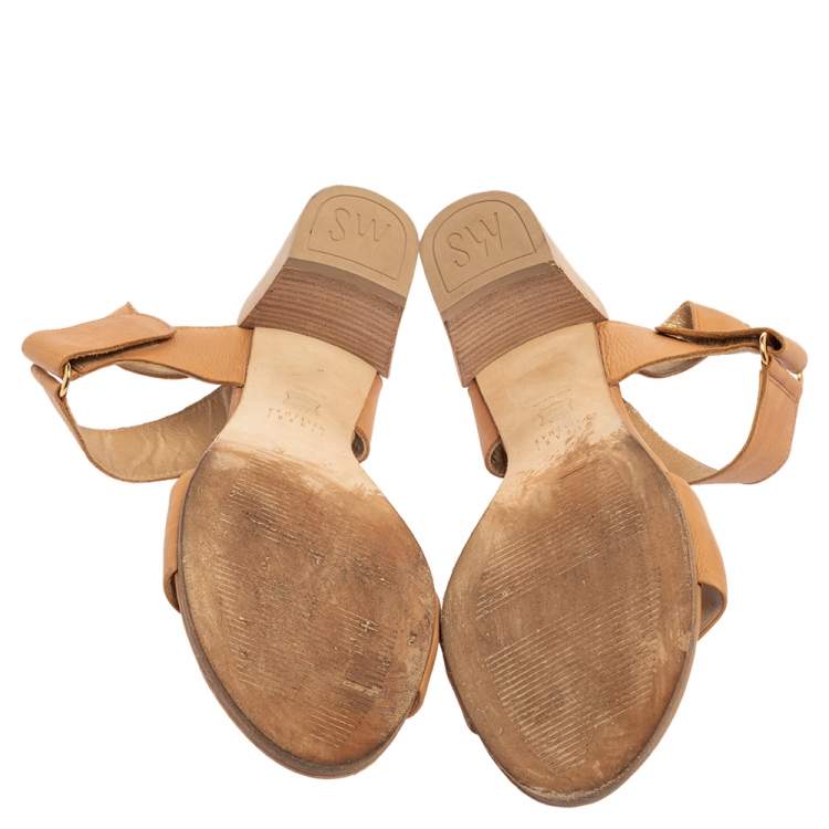 Pre Owned Stuart Weitzman Tan Leather Ankle Strap Sandals Size 38
