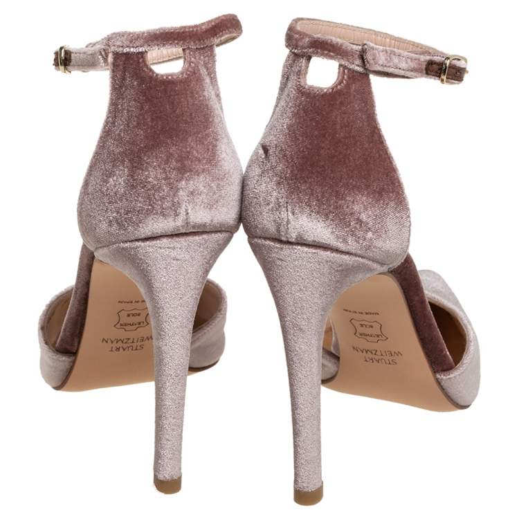 Pre Owned Stuart Weitzman Pink Velvet  Ankle Strap Sandals Size 36
