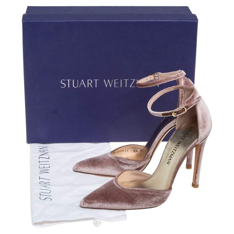 Pre Owned Stuart Weitzman Pink Velvet  Ankle Strap Sandals Size 36
