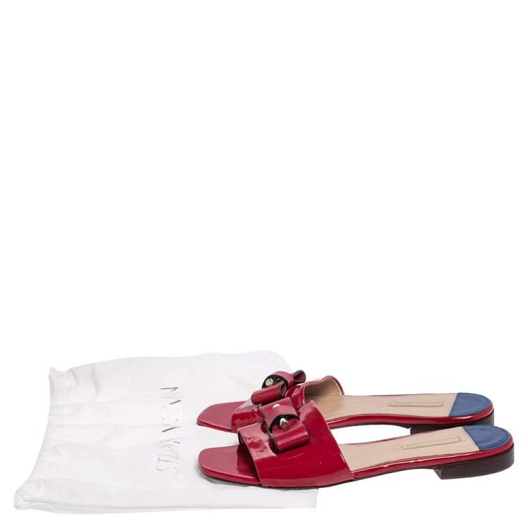 Pre Owned Stuart Weitzman Fuchsia Patent Leather Flat Slide Sandals Size 41