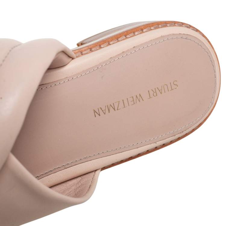 Pre Owned Stuart Weitzman Beige Leather Criss Cross Slide Sandals Size 37