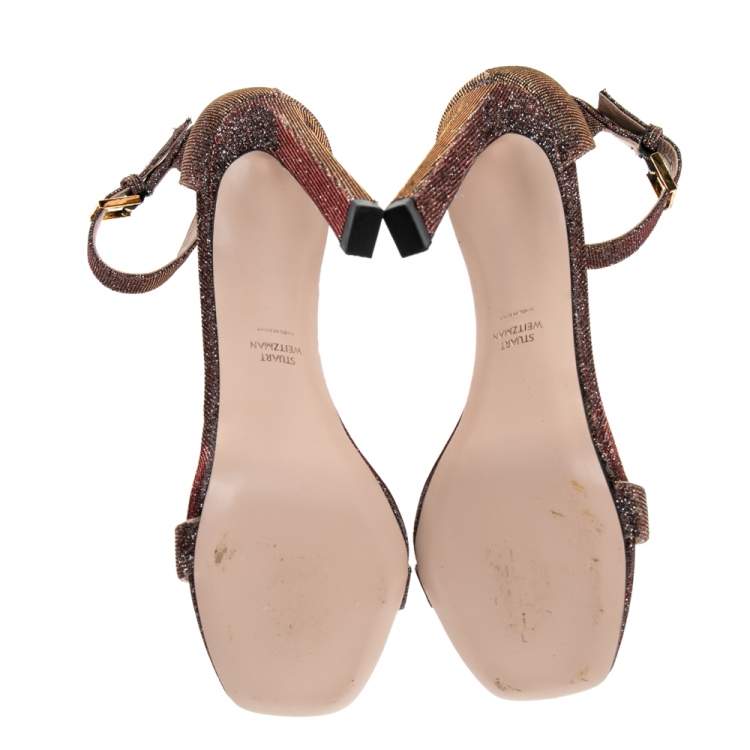 مملوكة مسبقًا Stuart Weitzman Multicolor Glitter Ankle Strap Sandals Size 39.5