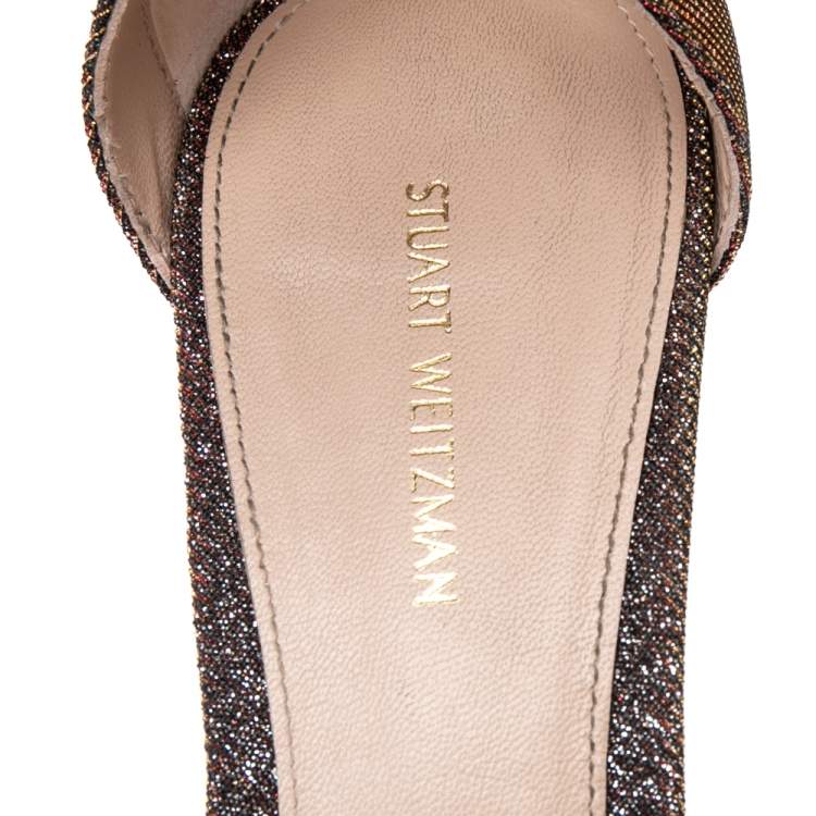 مملوكة مسبقًا Stuart Weitzman Multicolor Glitter Ankle Strap Sandals Size 39.5