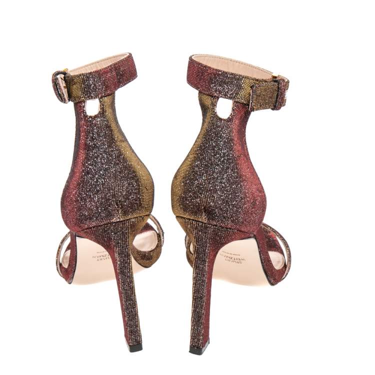 مملوكة مسبقًا Stuart Weitzman Multicolor Glitter Ankle Strap Sandals Size 39.5