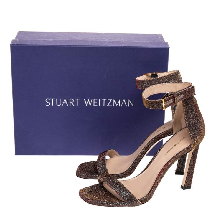مملوكة مسبقًا Stuart Weitzman Multicolor Glitter Ankle Strap Sandals Size 39.5