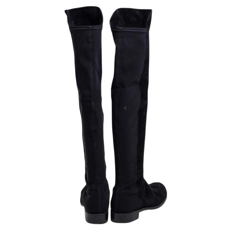 Pre Owned Stuart Weitzman Black Suede/Fabric Knee Length Boots Size 39.5