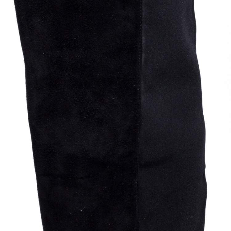 Pre Owned Stuart Weitzman Black Suede/Fabric Knee Length Boots Size 39.5