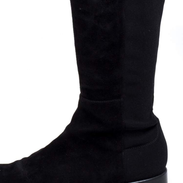 Pre Owned Stuart Weitzman Black Suede/Fabric Knee Length Boots Size 39.5