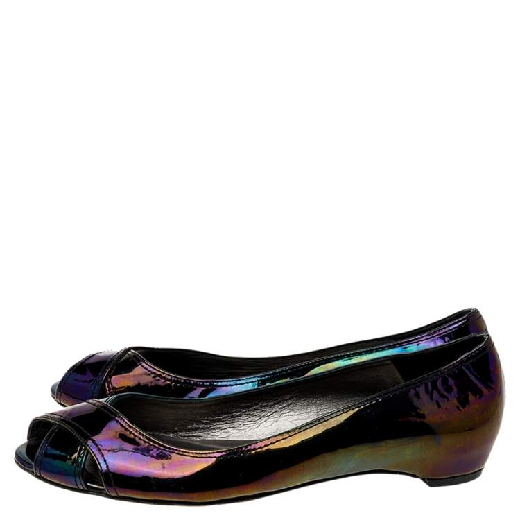 Pre Owned Stuart Weitzman Black Patent Leather Ballet Flats Size 39.5