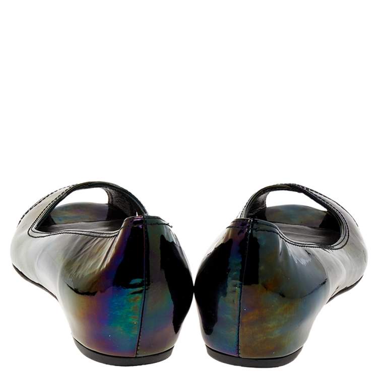 Pre Owned Stuart Weitzman Black Patent Leather Ballet Flats Size 39.5
