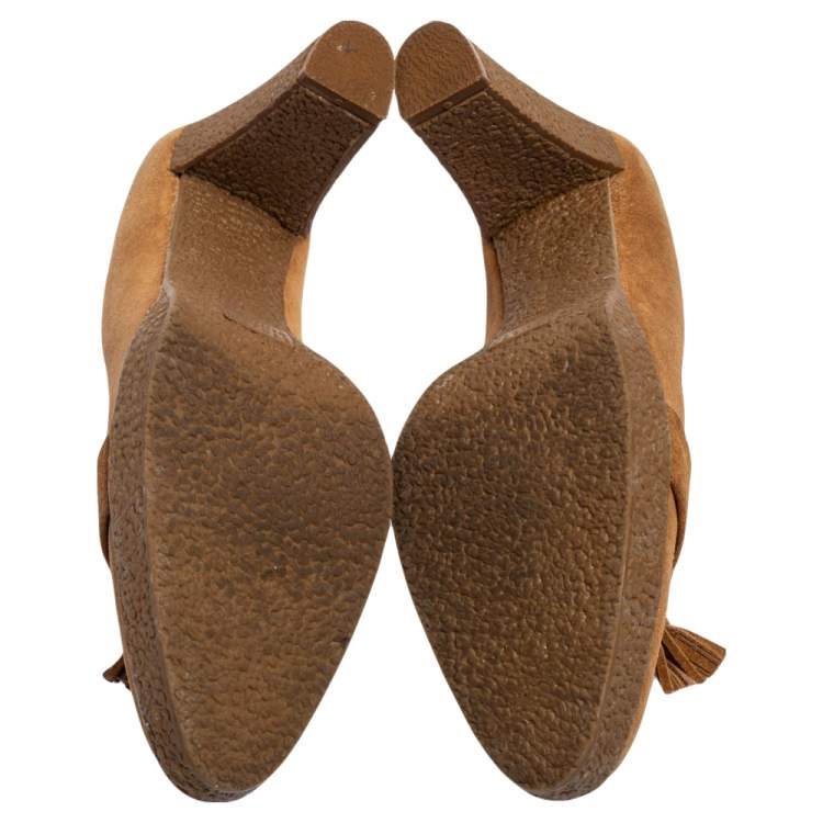 Pre Owned Stuart Weitzman Brown Suede Platform Block Heel Pumps Size 38