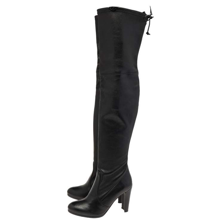 Pre Owned Stuart Weitzman Black Leather Over The Knee Length Boots Size 36.5