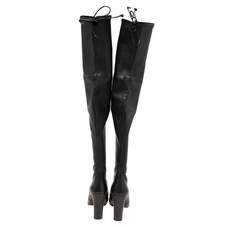 Pre Owned Stuart Weitzman Black Leather Over The Knee Length Boots Size 36.5