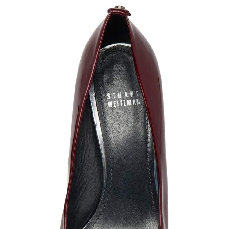Pre Owned Stuart Weitzman Red Patent Leather Sierra Peep Toe Platform Pumps Size 39.5 