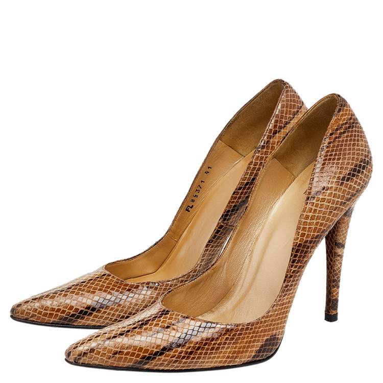 Pre Owned Stuart Weitzman Brown Python Embossed Leather Pointed Toe Pumps Size 41