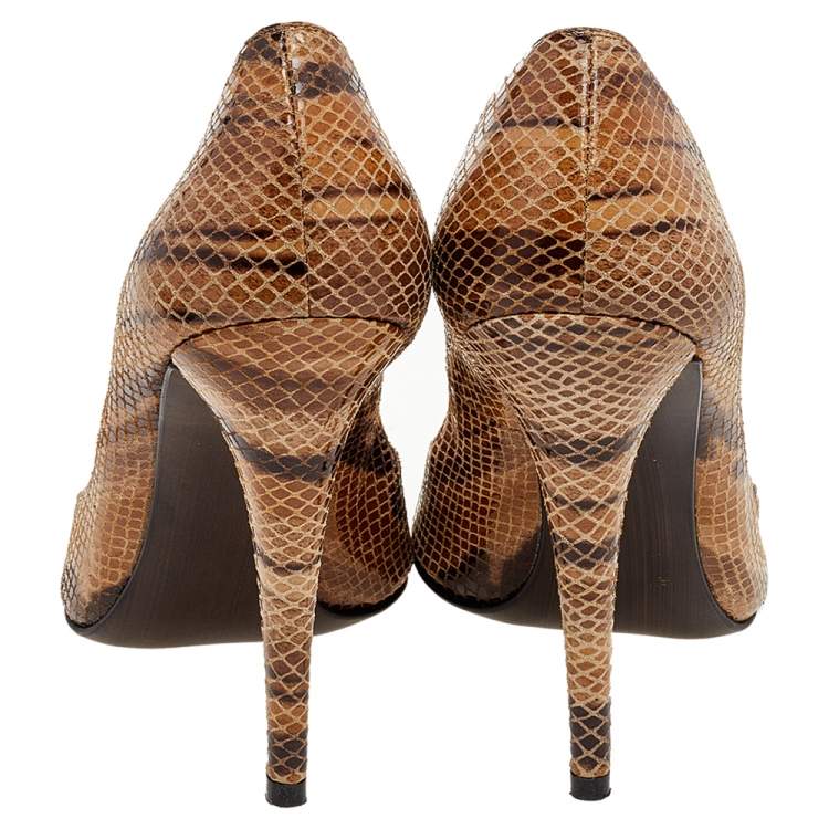 Pre Owned Stuart Weitzman Brown Python Embossed Leather Pointed Toe Pumps Size 41