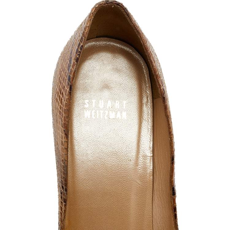 Pre Owned Stuart Weitzman Brown Python Embossed Leather Pointed Toe Pumps Size 41