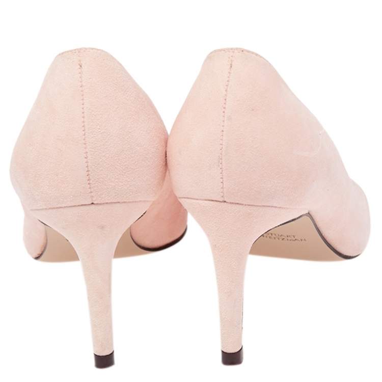 Pre Owned Stuart Weitzman Light Peach Suede Pointed Toe Pumps Size 36