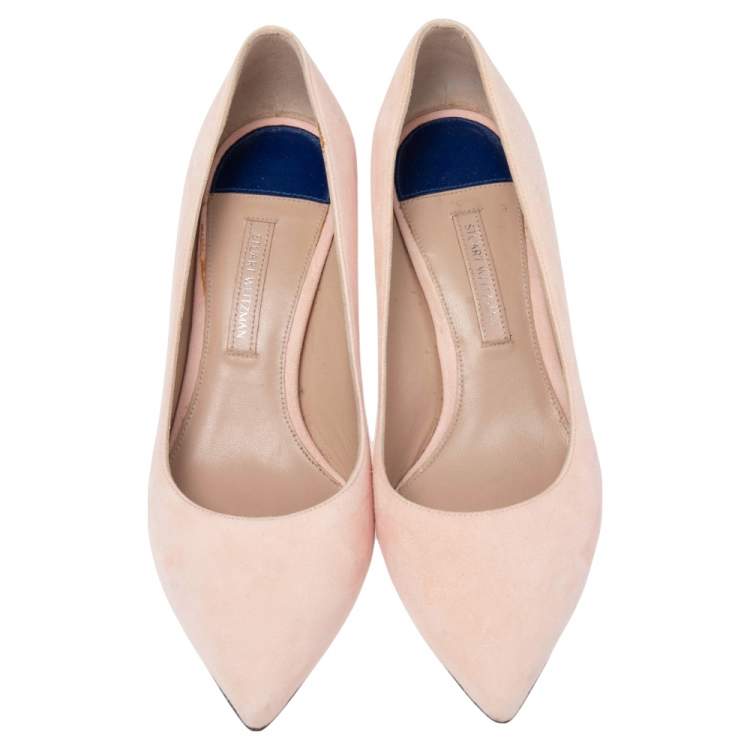 Pre Owned Stuart Weitzman Light Peach Suede Pointed Toe Pumps Size 36