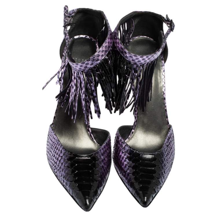 Pre Owned Stuart Weitzman Purple Python Leather Pointed Toe Ankle Strap Sandals Size 41