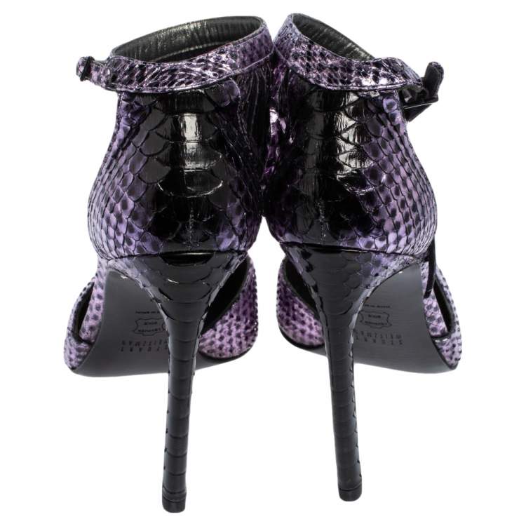 Pre Owned Stuart Weitzman Purple Python Leather Pointed Toe Ankle Strap Sandals Size 41