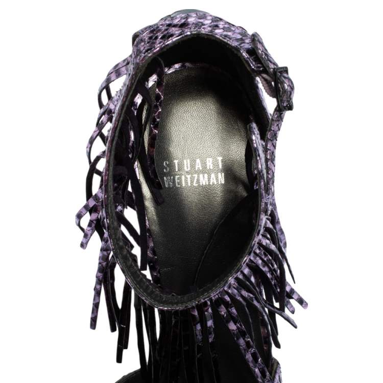 Pre Owned Stuart Weitzman Purple Python Leather Pointed Toe Ankle Strap Sandals Size 41