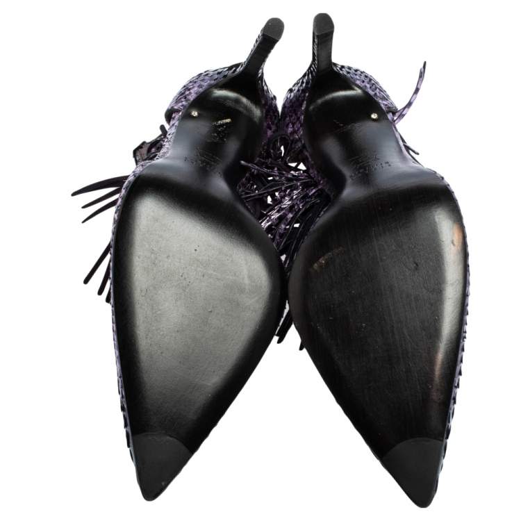 Pre Owned Stuart Weitzman Purple Python Leather Pointed Toe Ankle Strap Sandals Size 41