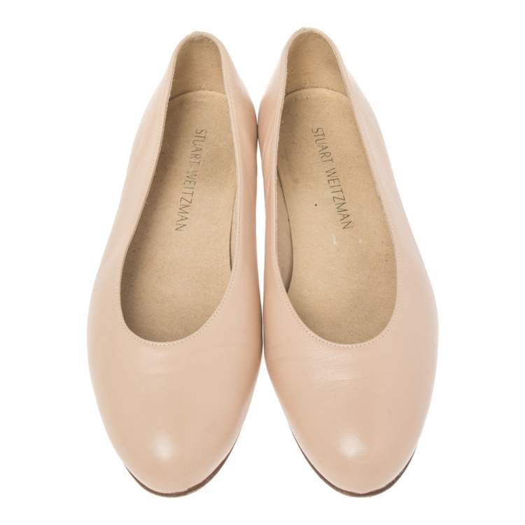 Pre Owned Stuart Weitzman Beige Leather Ballet Flats Size 37.5