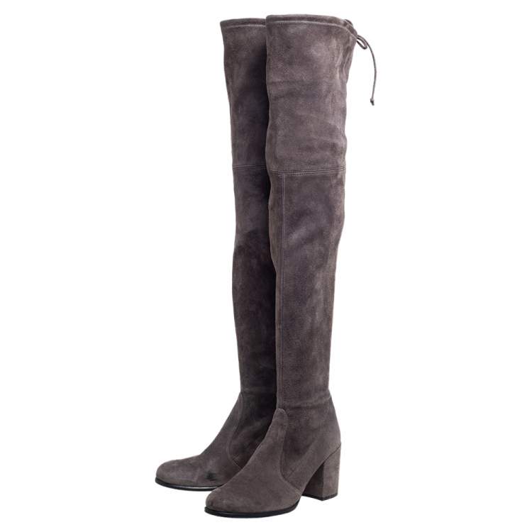 Pre Owned Stuart Weitzman Grey Suede Over The Knee Boots Size 38.5