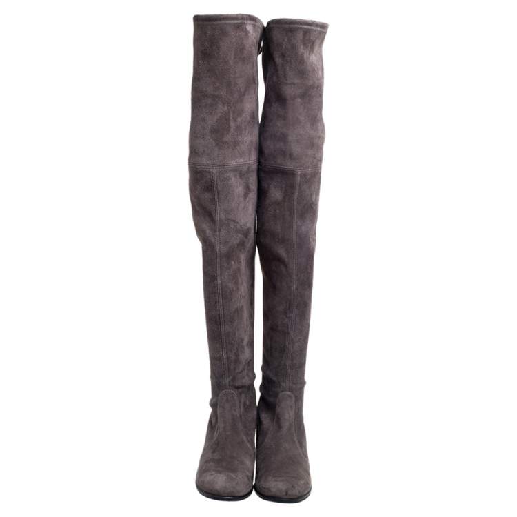 Pre Owned Stuart Weitzman Grey Suede Over The Knee Boots Size 38.5