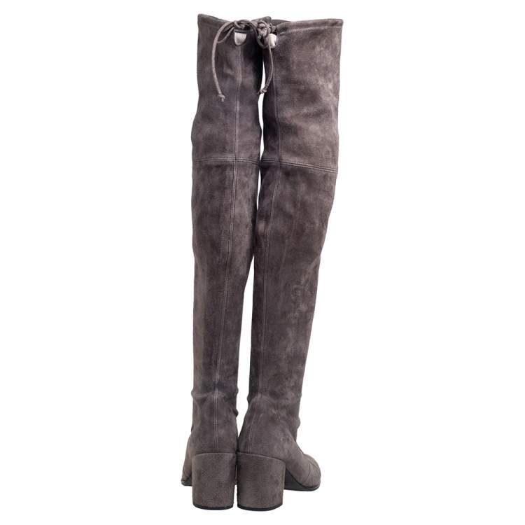 Pre Owned Stuart Weitzman Grey Suede Over The Knee Boots Size 38.5