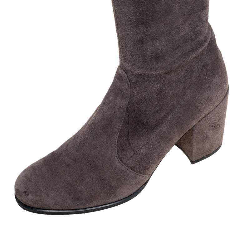 Pre Owned Stuart Weitzman Grey Suede Over The Knee Boots Size 38.5