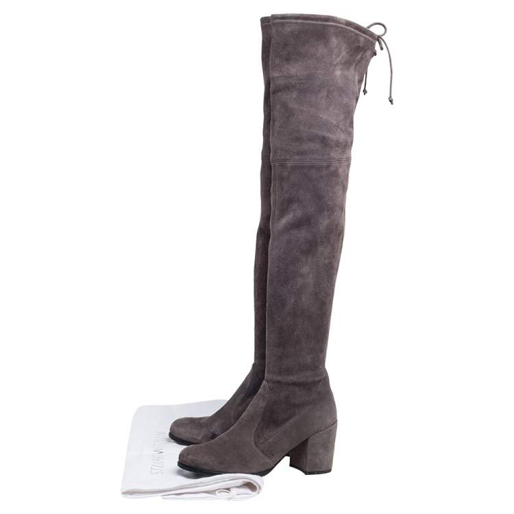 Pre Owned Stuart Weitzman Grey Suede Over The Knee Boots Size 38.5