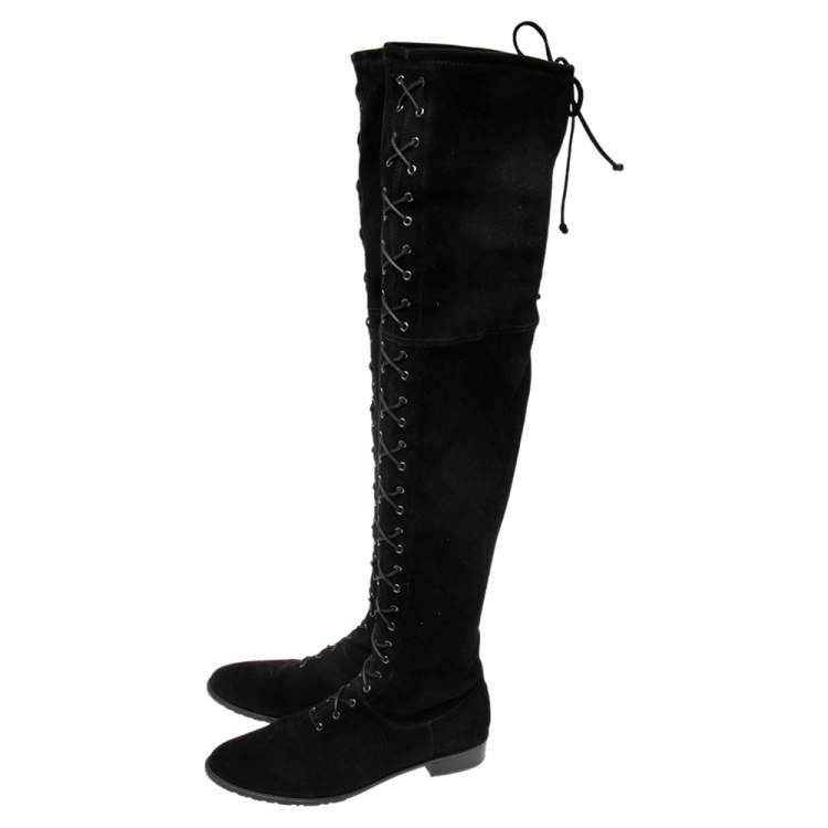 Pre Owned Stuart Weitzman Black  Suede Urban Over-The-Knee Boots Size 42