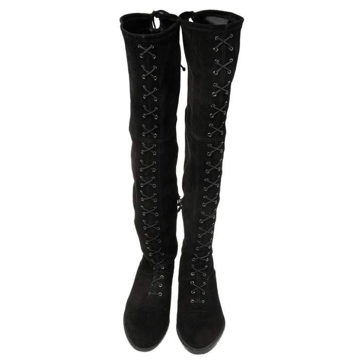 Pre Owned Stuart Weitzman Black  Suede Urban Over-The-Knee Boots Size 42