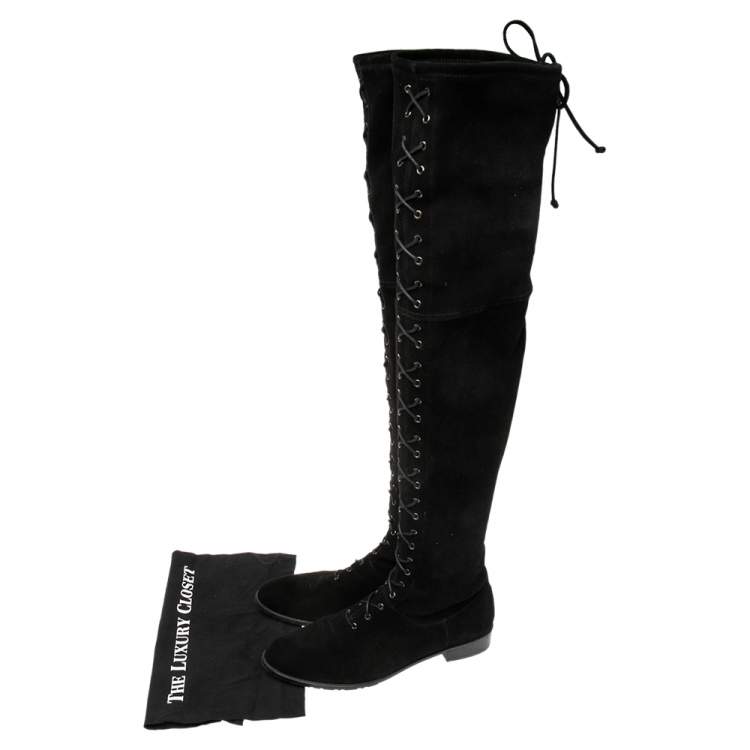 Pre Owned Stuart Weitzman Black  Suede Urban Over-The-Knee Boots Size 42