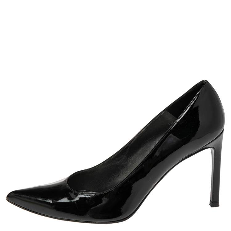 Pre Owned Stuart Weitzman Black Patent Leather Heist Pointed Toe Pumps Size 40.5