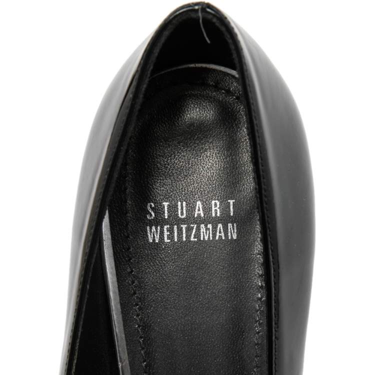 Pre Owned Stuart Weitzman Black Patent Leather Heist Pointed Toe Pumps Size 40.5