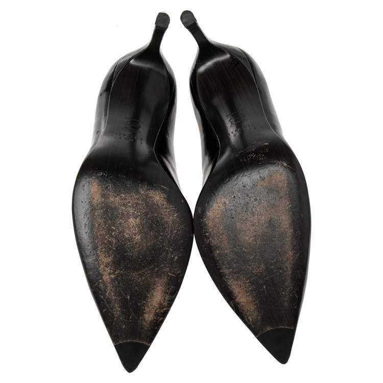 Pre Owned Stuart Weitzman Black Patent Leather Heist Pointed Toe Pumps Size 40.5