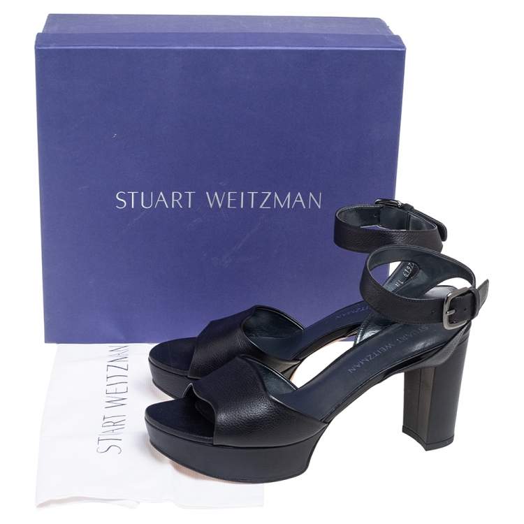 Pre Owned Stuart Weitzman Black Leather Platform Ankle Strap Sandals Size 40