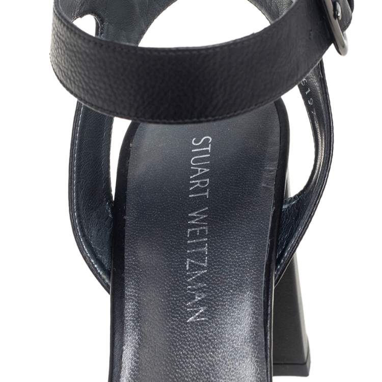 Pre Owned Stuart Weitzman Black Leather Platform Ankle Strap Sandals Size 40
