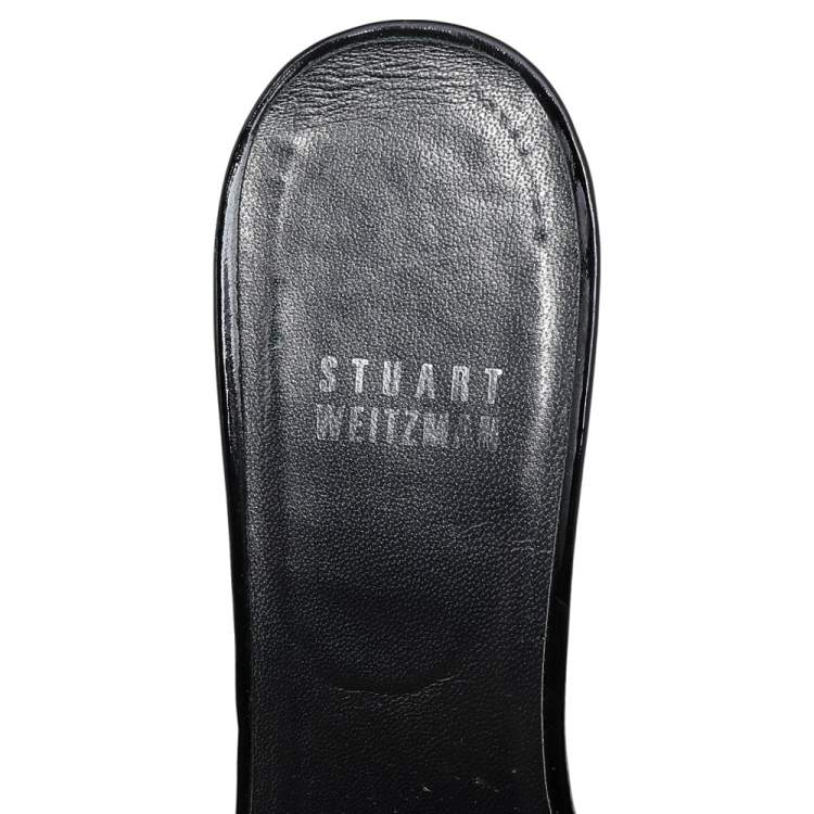 Pre Owned Stuart Weitzman Black Patent Leather Platform Slide Sandals Size 39