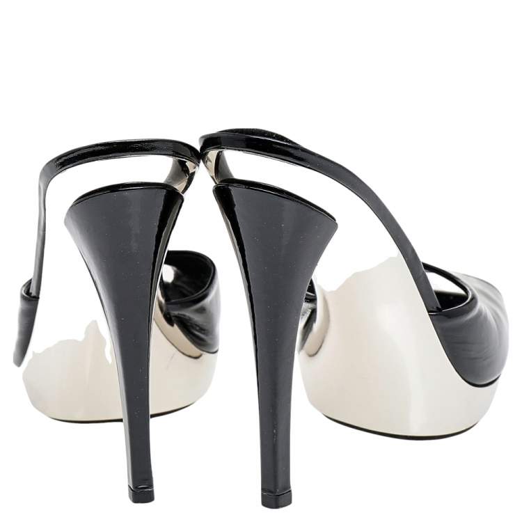Pre Owned Stuart Weitzman Black Patent Leather Platform Slide Sandals Size 39