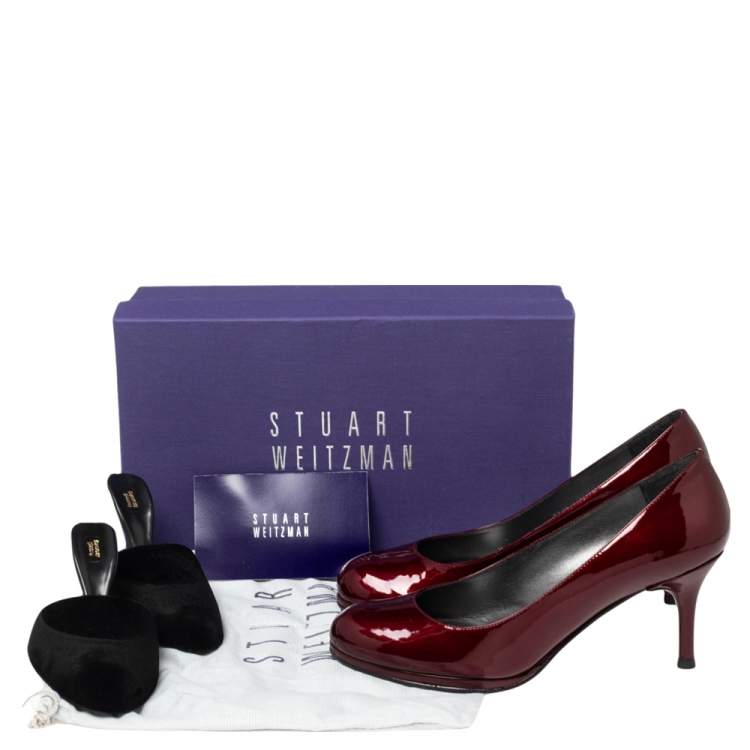 Pre Owned Stuart Weitzman Burgundy Patent Leather Round Toe Pumps Size 37