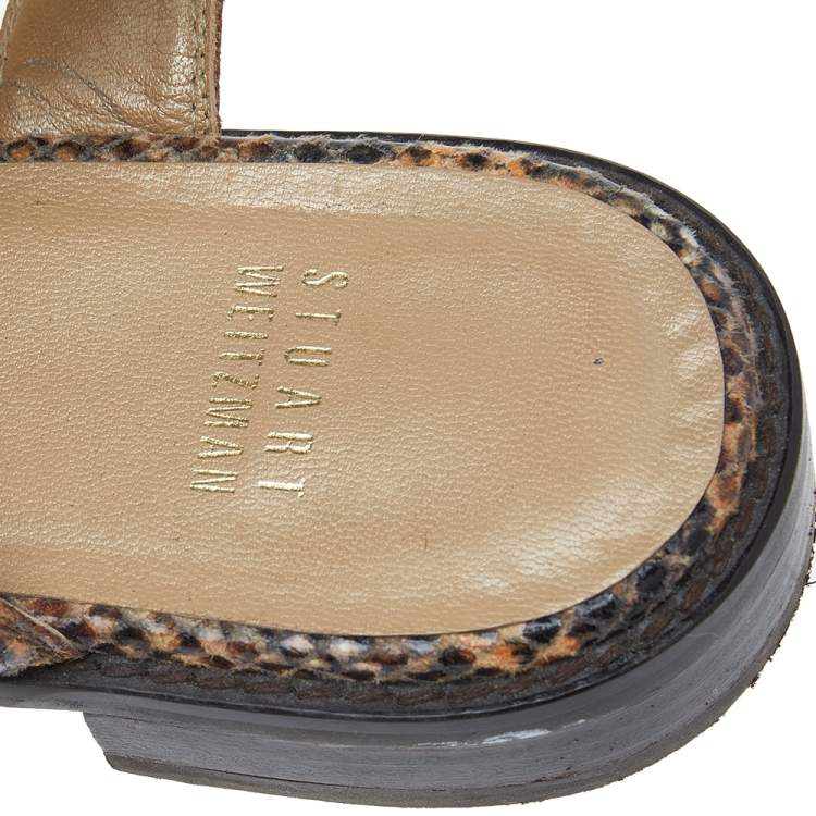 Pre Owned Stuart Weitzman Brown Python Leather Gladiator Flat Sandals Size 36.5